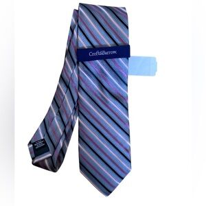 CROFT & BARROW Gray And Pink Stripes 100% Silk Necktie NWT